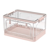 Ящик пластиковый складной прозрачный, дно розовое, 490х360х280 мм, с колесиками в Нижнем Тагиле