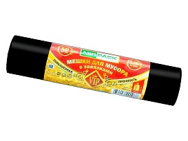 Мешки для мусора 120 л, с завязками, черные, в рулоне 10 шт., ПНД, 15 мкм, 800х750 мм, VIP, Z12010black в Нижнем Тагиле Мешки для мусора 120 л, с завязками, черные, в рулоне 10 шт., ПНД, 15 мкм, 800х750 мм, VIP, Z12010black в Нижнем Тагиле