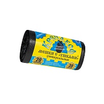 Мешки для мусора 20 л, с ушками, черные, в рулоне 30 шт., ПНД, 10 мкм, 550х440 мм, Крепакоф, 4607075710405 в Нижнем Тагиле