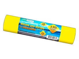 Мешки для мусора 120 л, с завязками, желтые, в рулоне 10 шт., ПНД, 15 мкм, 800х750 мм, VIP, Z12010yel в Нижнем Тагиле