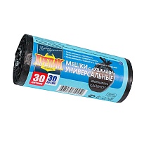 Мешки для мусора 30 л, с ушками, черные, в рулоне 30 шт., ПНД, 9 мкм, 600х500 мм, Крепак, 4607075710450 в Нижнем Тагиле