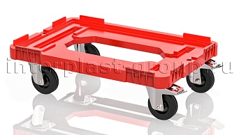 Тележка пластиковая с отверстием 2 колеса с тормозом усиленная красная в Нижнем Тагиле Тележка пластиковая с отверстием 2 колеса с тормозом усиленная красная в Нижнем Тагиле