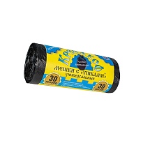 Мешки для мусора 30 л, с ушками, черные, в рулоне 30 шт., ПНД, 8 мкм, 580х460 мм, Крепакоф, 4607075710412 в Нижнем Тагиле